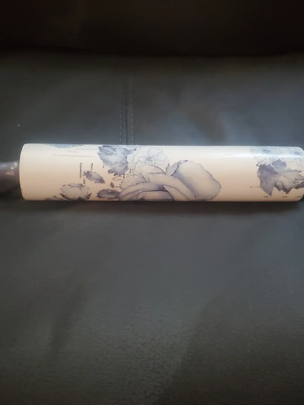 Floral Rolling Pin in White with Blue Flower Print